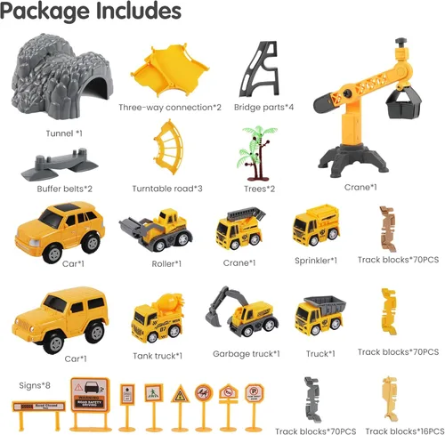 Miniatura 4 de TUMAMA 249 piezas de construcción de vehículos de pista de carreras de juguetes para niños y niñas, STEM Building Bendable Cars Track Sets