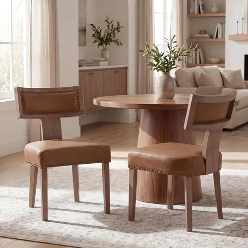 Miniatura 53 de VESCASA Juego de 2 sillas de comedor modernas de mediados de siglo, sillas de comedor tapizadas de lino con respaldo curvado ergonómico, patas