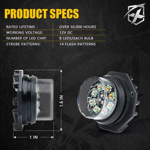 Miniatura 7 de Xprite - Juego de luces led estroboscópicas ocultas ámbar con 14 patrones de flash, luces estroboscópicas de parrilla para camiones, montaje