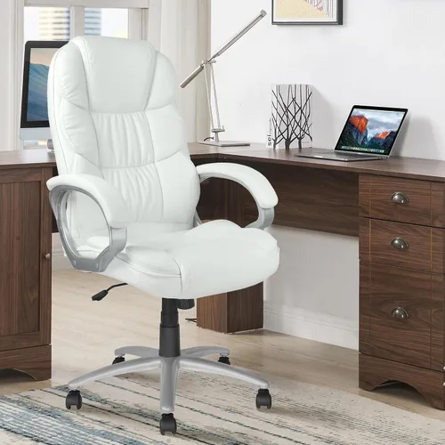 Silla de oficina ejecutiva de piel sintética con soporte lumbar, moderna silla de escritorio ergonómica ajustable con respaldo alto para oficina en