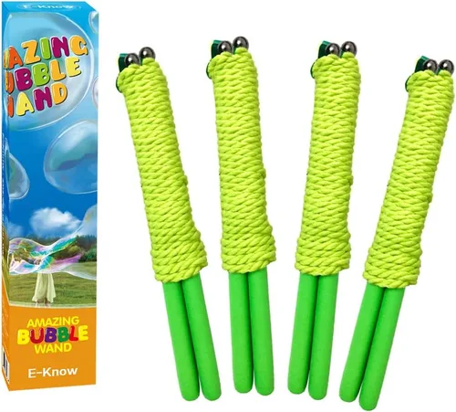 E-KNOW Varita de burbujas, paquete de 4 varitas de burbujas gigantes para exteriores, juguete para niños, acero inoxidable reciclable, diseño