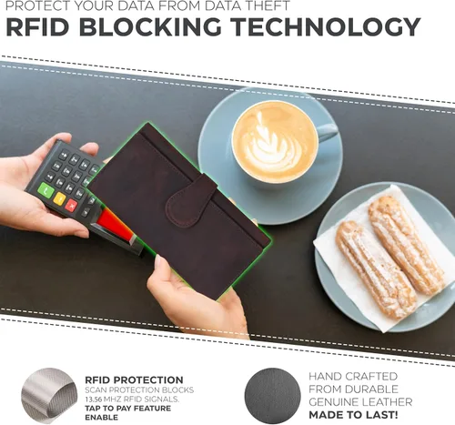 Miniatura 2 de Carteras de piel con bloqueo RFID, para cheques, con 11 ranuras para tarjetas, para mujer, cartera Rfid