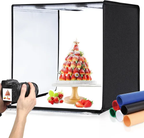 Miniatura 17 de Caja de luz de estudio fotográfico mini de Puluz, kit de tienda de fotos portátil, carpa plegable para fotografía con CRI >95, 104 luces LED y 6