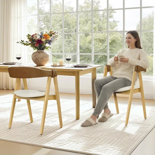 Miniatura 3 de CHITA Juego de 2 sillas de comedor de madera, modernas sillas de cocina tapizadas de felpilla con patas de goma y respaldo curvo, sillas de tela