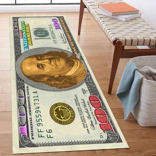 GUBIYU Alfombra de billetes de dólar color beige dorado para hombre, 24 x 59 pulgadas, hecha a máquina, pelo bajo, impermeable, solo limpia las