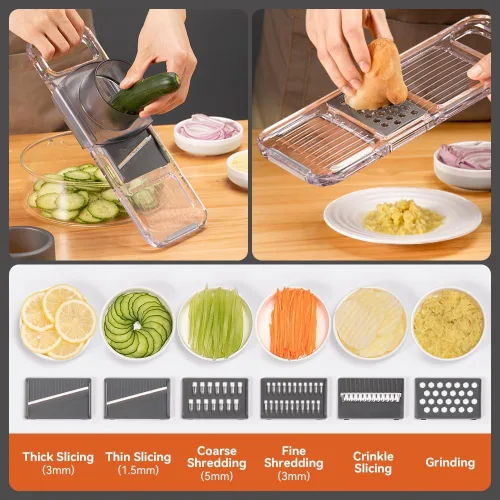Miniatura 2 de KEOUKE Cortador de mandolina multifuncional transparente, 6 cuchillas intercambiables, cortador de verduras de mano con protector de mano para Negro