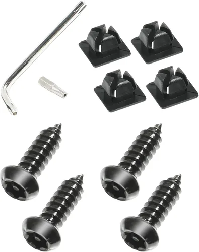 YAKEFLY - Juego de tornillos para placa de matrícula de acero inoxidable con inserciones de nailon y herramientas de instalación, tornillos