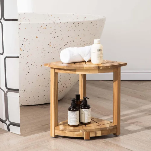 Miniatura 8 de VICTORY RELAX Estante esquinero de madera de acacia para ducha interior, banco de ducha impermeable y reposapiés para afeitarse las piernas, asiento