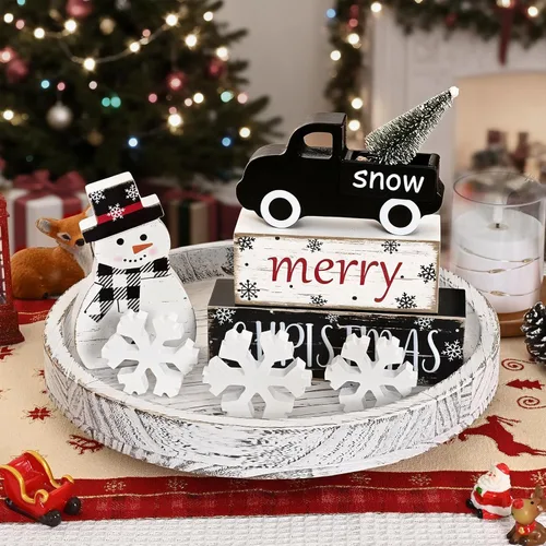 Miniatura 4 de Yinhua - Decoraciones de Navidad para interiores, decoración de mesa navideña, muñeco de nieve de camión negro con árbol de Navidad y copos
