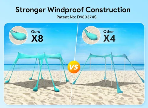 Miniatura 3 de Osoeri Beach Tent, Camping Sun Shelter UPF50+ with 8 Sandbags, Sand Shovels, Ground Pegs & Stability Poles, Outdoor Shade Beach Canopy for Camping