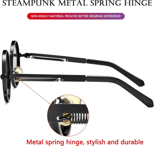 Miniatura 5 de AIEYEZO Gafas de sol redondas Steampunk con montura de metal gótico, 100% bloqueo UV