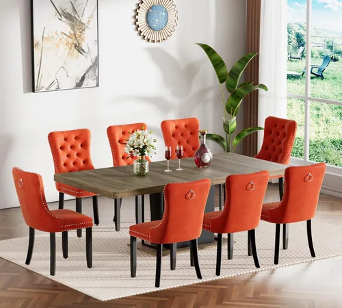 Miniatura 19 de Juego de mesa de comedor extensible de 5 piezas, juego de mesa de comedor extensible de estilo granja para 4, mesa de cocina expandible de madera