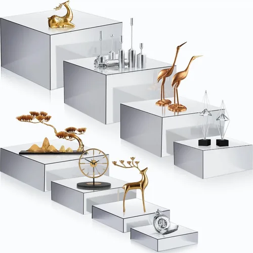 Miniatura 9 de Geelin Paquete de 8 elevadores acrílicos para buffet - Cajas cúbicas decorativas de 3 a 10 pulgadas, soportes de exhibición con fondos huecos