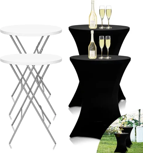 Miniatura 9 de GUAGUA - Mesa alta plegable redonda de 32" de plástico - Mesa versátil de bar, cóctel y pub portátil para fiestas, bistró y eventos (Negro)