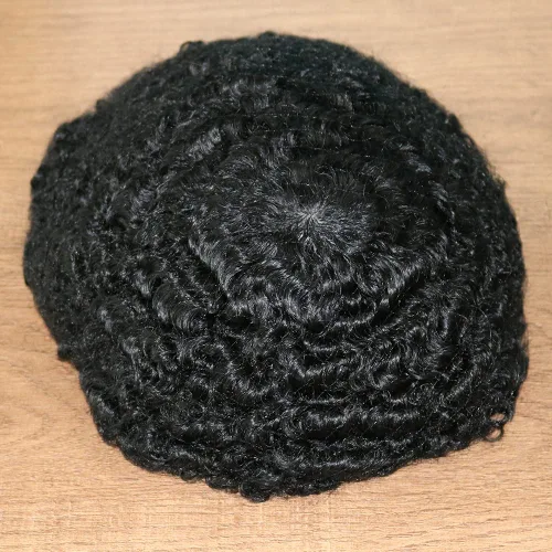 Miniatura 5 de SIMBEAUTY Cabello humano Remy indio 360 ondulado, 0.394 pulgadas, base de piel de tupé rizado, 10 x 8 pulgadas, para hombres negros con sistema