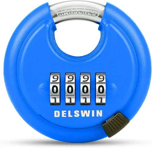 Miniatura 11 de DELSWIN Cerradura de combinación de disco de 4 dígitos para exteriores, candados de combinación resistentes con grillete de acero endurecido Negro 2