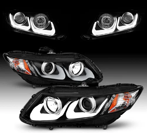 Miniatura 7 de AmeriLite Juego de faros delanteros de repuesto con proyector para Honda Civic Sedan/Coupé, doble barra LED, color negro, lado del pasajero