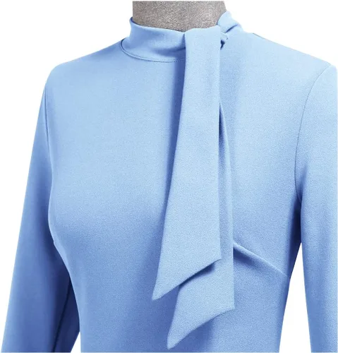 Miniatura 5 de Miusol - Vestido entallado de cóctel, plisado, estilo retro, cuello medio.