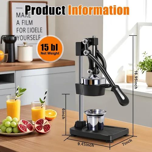 Miniatura 2 de Exprimidor manual de cítricos de hierro fundido, prensa manual comercial, exprimidor de encimera resistente para jugo de limón naranja fresco, fácil