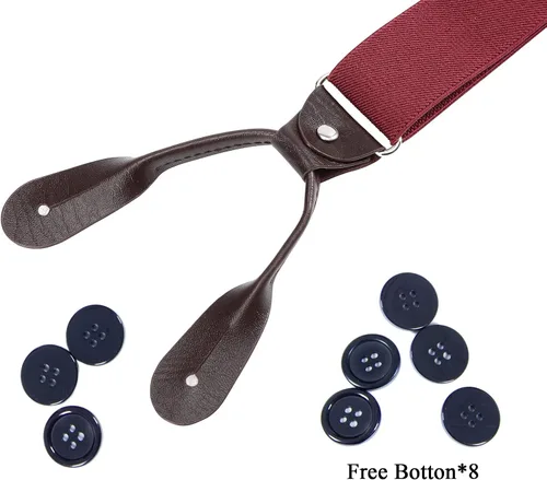 Miniatura 11 de AWAYTR Tirantes de botón marrón para hombre, tirantes elásticos ajustables en forma de Y