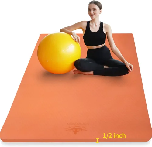 Hatha Yoga Alfombrilla de Yoga Grande de TPE 6'x4'x1/2" Extra Gruesa Antideslizante - para Yoga, Pilates y Entrenamientos de Gimnasio en Casa Naranja