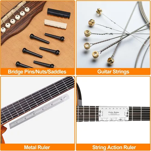 Miniatura 5 de Kit de herramientas de guitarra, kit de reparación de guitarra profesional de 119 piezas, kit de mantenimiento de guitarra con accesorios