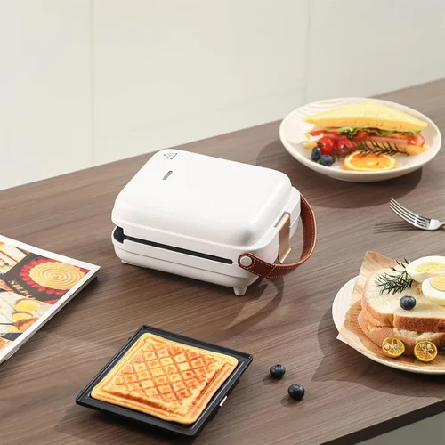 Miniatura 6 de Máquina de sándwiches 3 en 1, máquina de gofres de burbujas de huevo, máquina inteligente de panqueques con control de temperatura con placas Blanco