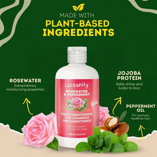 Miniatura 2 de Locsanity Agua de Rosas y Menta Champú y Acondicionador 2 en 1 para Todos los Tipos de Dreadlocks y Peinados – Champú y Acondicionador Hidratante