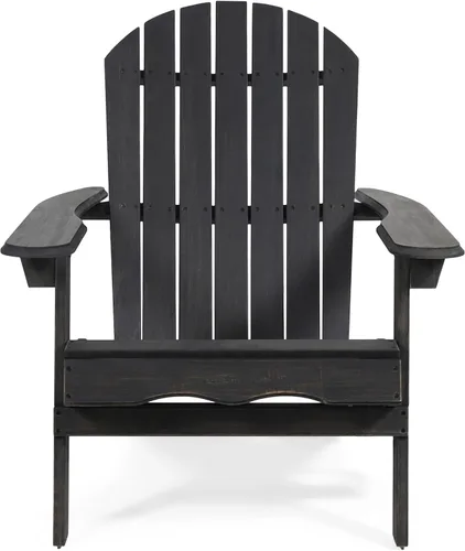 Miniatura 4 de Benjara Libo Outdoor Adirondack Chair- Gray Acacia Wood Frame- Slat Panels