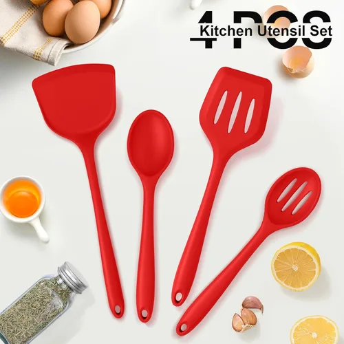 Miniatura 6 de P&P CHEF Juego de utensilios de cocina, 4 piezas de utensilios de cocina de silicona antiadherentes, espátula sólida ranurada resistente al calor