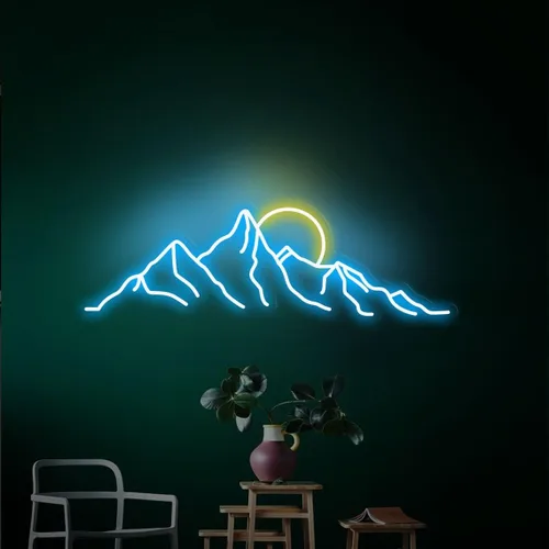 Miniatura 5 de Letrero de neón LED con diseño de montaña y puesta de sol de 18 pulgadas, letrero de neón con diseño de montaña y amanecer, regalos para la oficina