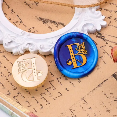 Miniatura 3 de SWANGSA Kit de sello de cera inicial del alfabeto B, sello de sellado de letras de mariposa vintage con 200 cuentas de cera de sellado