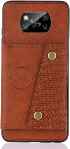 Funda con tarjetero para Xiaomi Poco X3/X3 NFC/X3 Pro, parte trasera con piel sintética plegable doble hebilla multifunción bolsa para tarjetas,