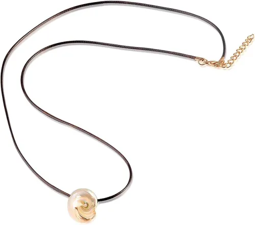 Miniatura 2 de FM FM42 Collar con colgante de concha de concha de mar natural con cadena de cuerda de 27 pulgadas de largo (25 estilos)