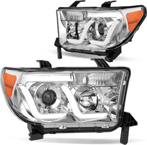 DWVO Ensamble de faros Compatible con 2007-2013 Tundra / 2008 2009 2010 2011 2012 2013 2014 2015 2016 2017 Sequoia Carcasa de faro cromada Reflector