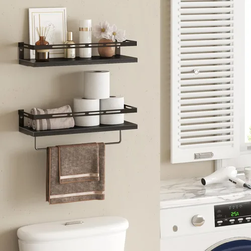 Miniatura 3 de YGEOMER - Estantes flotantes para organizador de baño sobre inodoro, estantes de baño montados en la pared con toallero, estante de pared