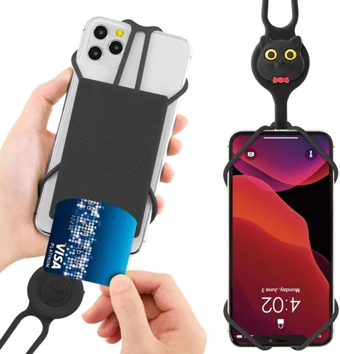 Miniatura 12 de Cordón para llevar teléfono celular + soporte de cuello 2 y protector de teléfono 2 Negro