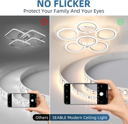 Miniatura 5 de Lámpara de techo LED, lámpara de techo moderna de 6 anillos, 77 W regulable 3000K a 6500K, luz de techo blanca con control remoto para sala
