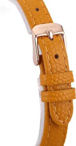 Miniatura 7 de LANZOOM Reloj de cuarzo para mujer, elegante esfera cuadrada de gradación de cristal nacarado, correa de cuero ajustable marrón y amarillo