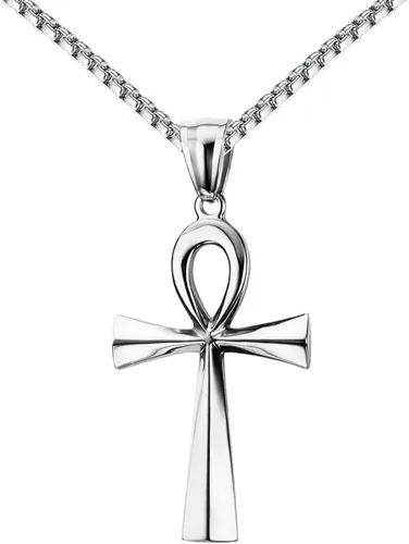 Miniatura 16 de Reve Collar con colgante religioso de cruz de Ankh copta de acero inoxidable para hombres y mujeres, cadena de 20 a 24 pulgadas