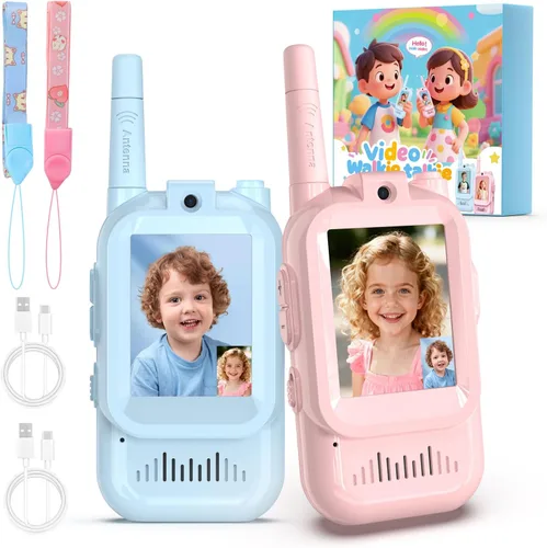 Walkie Talkies de video para niños, paquete de 2 walkie talkies Facetime con cámara HD y cambiador de voz para niños y niñas para juegos familiares,