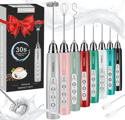 Miniatura 23 de YUSWKO - Espumador de leche recargable de mano con 3 cabezas, mezclador de bebidas con 3 velocidades ajustables para latte, cappuccino, chocolate