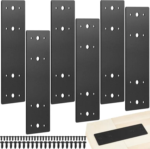 Tandefio 6 placas planas rectas de acero de 10 x 3 pulgadas, placa de reparación de metal negro con soporte de unión de fijación de agujeros con 72