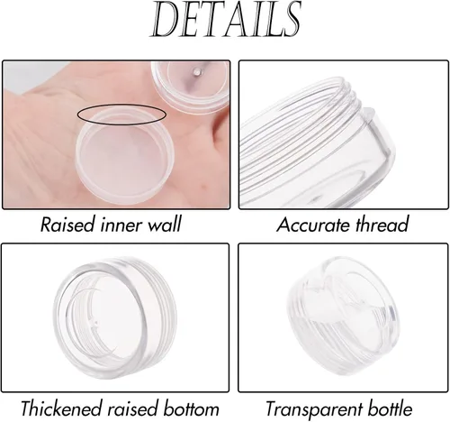 Miniatura 10 de Envases de muestra de 3 gramos con tapas, 75 paquetes de tarros de muestra diminutos con etiquetas, envases cosméticos de plástico mini para Tapa