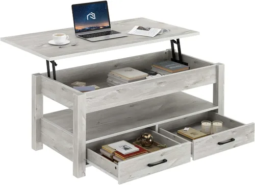 Rolanstar - Mesa auxiliar, mesa de centro con cajones y compartimento oculto, mesa de sala de estar con tablero de elevación de madera, para sala de