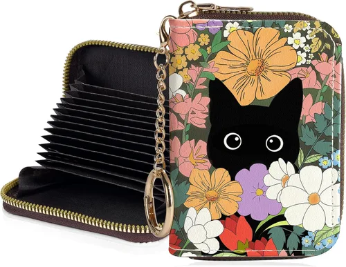 Miniatura 24 de Tarjetero de crédito para mujer, pequeña cartera RFID con cierre de llavero, bonita cartera de piel sintética, carteras para tarjetas de crédito