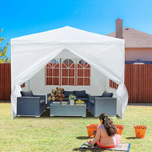 Miniatura 5 de Yescom Tienda de campaña blanca de 10 x 10 pies para exteriores, boda, fiesta, patio, con toldo extraíble de pared lateral para eventos de fiestas