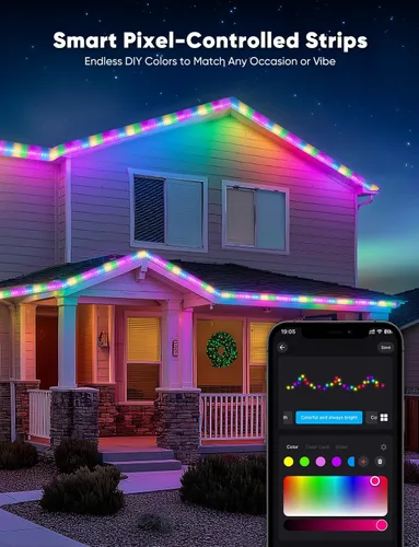 Miniatura 2 de GZBtech Tira de luces LED RGB+IC+CCT 5.00 m/16.4 pies, luz festiva persiguiendo colores para exteriores con blanco cálido y frío, impermeable IP65