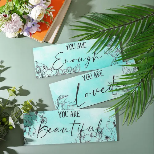 Miniatura 3 de Yookeer 3 Piezas de Arte de Pared Colgante de Madera Floral con Citas Inspiradoras "Eres Hermosa" Imagen para Habitación Decoración Gracias