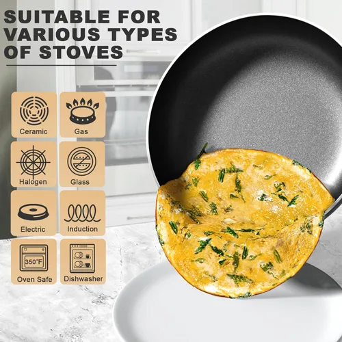 Miniatura 3 de Cook N Home Sartén antiadherente, sartén de 8 pulgadas, sartén para huevos de tortilla, utensilios de cocina de inducción de cobre